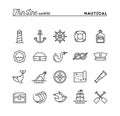 Nautical, sailing, sea animals, marine and more, thin line icons