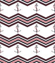 Nautical and sailor mood of navy blue and red ZigZag stripe with anchor seamless pattern in vector EPS10,Design for fashion,fabric