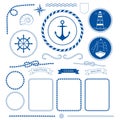 Nautical sea frame collection, marine rope, boat, lighthouse, anchot Royalty Free Stock Photo