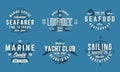 Nautical, Sea logo set. 6 Marine emblems with Anchor, Ship, Wheel, Compass icons. Hipster Design. Royalty Free Stock Photo