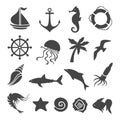 Nautical sea related design elements set. Vector illustration. Royalty Free Stock Photo
