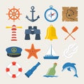 Nautical related icon set in flat style Royalty Free Stock Photo