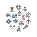 Nautical Sea Round Design Template Thin Line Icon. Vector Royalty Free Stock Photo