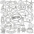 Nautical Sea Sport Traditional Doodle Icons Sketch Hand Made Design Vector Royalty Free Stock Photo