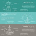 Nautical or seafaring company banner design template with thin lile style illustration Royalty Free Stock Photo