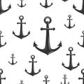 Nautical seamless pattern with black anchors on white. Ship and boat style ornament