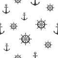 Nautical seamless pattern with black anchors on white. Ship and boat style ornament