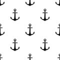 Nautical seamless pattern with black anchors on white. Ship and boat style ornament