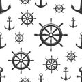 Nautical seamless pattern with black helms and anchors on white