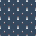 Nautical seamless pattern with lighthouse sailing boat and yachts icon. Royalty Free Stock Photo