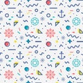 Nautical seamless pattern in memphis style.