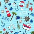 Nautical seamless pattern in retro style Royalty Free Stock Photo