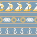 Nautical seamless pattern with sailboat.