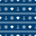 Nautical Seamless Pattern With Shells And Anchors On Blue