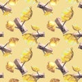 Seamless pattern sea bollards yellow buoys ropes Watercolor illustration Isolated. yellow background