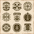 Nautical set of nine vector vintage emblems Royalty Free Stock Photo