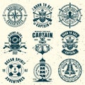 Nautical set of nine vector vintage style emblems