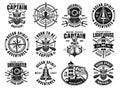 Nautical set of twelve vector vintage emblems Royalty Free Stock Photo