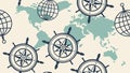 Nautical Ship Wheel and World Map Pattern, Marine Adventure, vector design Generative AI Royalty Free Stock Photo