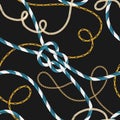 Nautical Style Seamless Pattern with Marine Rope Knots and Trendy Golden Chains. Fashion Fabric Design with Sea Elements Royalty Free Stock Photo