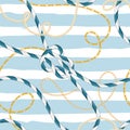 Nautical Style Seamless Pattern with Marine Rope Knots and Trendy Golden Chains. Fashion Fabric Design with Sea Elements Royalty Free Stock Photo