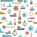 Nautical symbols vintage seamless pattern Royalty Free Stock Photo