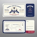 Nautical ticket wedding invitation and RSVP card with anchor rope design Royalty Free Stock Photo