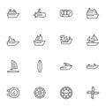 Nautical transport line icons set