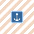 Nautical vector card with anchor, pastel background and white stripes