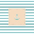 Nautical vector card or invitation on mint blue white stripes Royalty Free Stock Photo