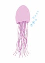 Nautical vector illustration of a cartoon pink jellyfish isolated on a white background Royalty Free Stock Photo