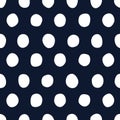 Nautical vector seamless pattern with classic white hand drawn polka dots on a dark navy blue background Royalty Free Stock Photo