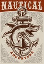 Nautical vintage poster with anchor and shark