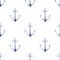 Nautical watercolor seamless pattern with sea anchors