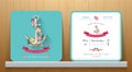 Nautical wedding invitation card with floral and anchor