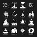 Nautical white silhouette reflection icon set Royalty Free Stock Photo