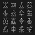 Nautical white thin line icon set with reflection