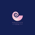 Nautilus nacre. Spiral. Shell. Spa logo. Pink conch shell.