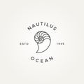 Nautilus seashell minimalist line art badge logo