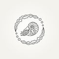 Nautilus seashell and seaweed line art icon logo