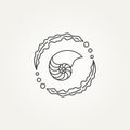 Nautilus and seaweed circle line art icon logo