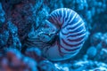 Nautilus shell closeup in aquarium