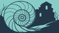 Nautilus Shell on Land Near Distant Castle Ruins, vector design Generative AI Royalty Free Stock Photo