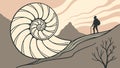 Nautilus Shell with Lone Figure on Hill Vector Art, vector design Generative AI Royalty Free Stock Photo