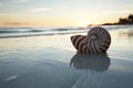 Nautilus shell in the sea , sunrise Royalty Free Stock Photo