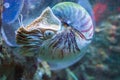 Nautilus squid a rare and beautiful living shell fossil underwater sea animal Royalty Free Stock Photo