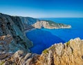 Navagio bay and Ship Wreck beach in summer. The famous natural landmark of Zakynthos, Greek island in the Ionian Sea Royalty Free Stock Photo