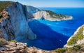 Navagio bay and Ship Wreck beach in summer. The famous natural landmark of Zakynthos, Greek island in the Ionian Sea Royalty Free Stock Photo
