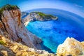 Navagio Bay Zakynthos. Shipwreck beach view from above. Fisheye Royalty Free Stock Photo