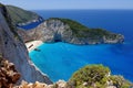 Summer landscape. Navagio Beach and Ionian Sea - Zakynthos Island - landmark attraction in Greece. Seascape Royalty Free Stock Photo